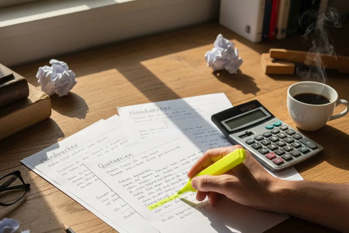 Person vergleicht mehrere Angebote am Schreibtisch